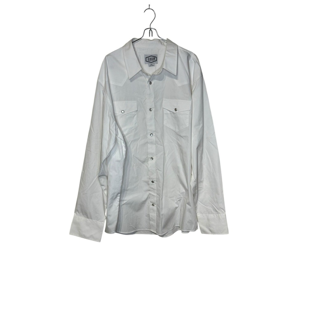 Gibson Men's Shirt‎ Vintage Pearl Snap Western Button-Up Long Sleeve White XXL